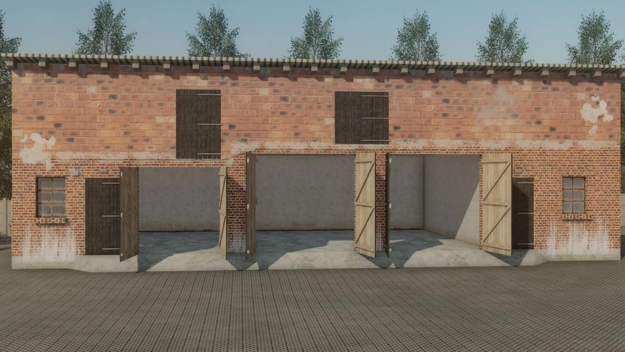 Shed with cows and garage
